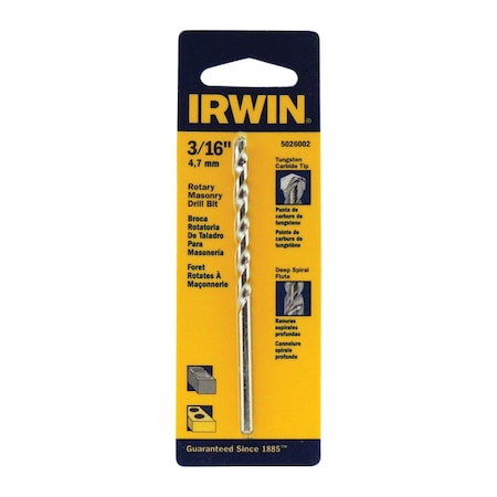 Irwin Irwin 3/16 in. X 4 in. L Tungsten Carbide Tipped Rotary Drill Bit Straight Shank 1 pc 5026002